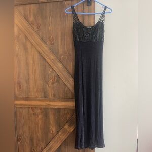 Vintage Jump Stretchy Black Maxi Dress with Slit